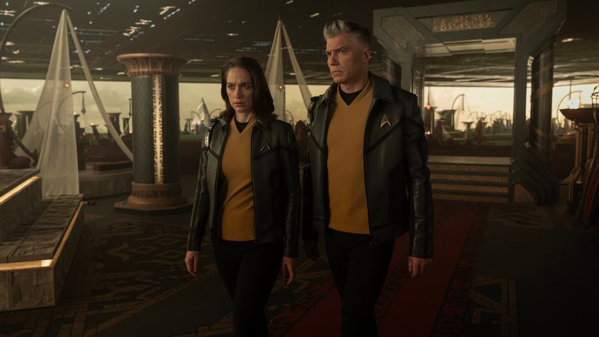Melanie Scrofano as Batel and Anson Mount as Capt. Pike in season 3, Episode 10 of Strange New Worlds streaming on Paramount+. Photo Credit: Marni Grossman/Paramount+