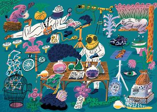 This mad scientist illo is for Einstein's Garden, the stage with everything from comedy and music to theatre and science