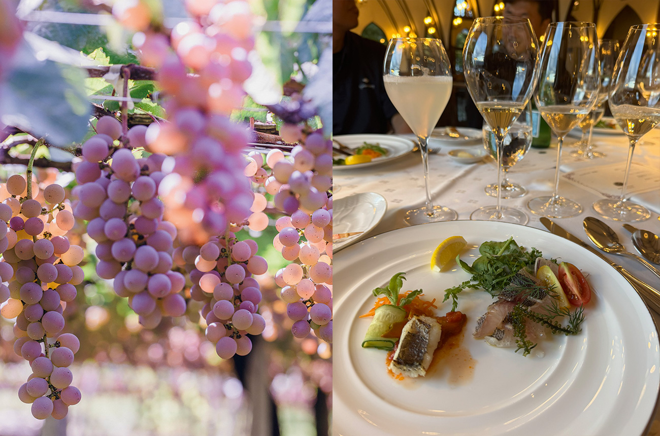 Koshu grapes (left) and sushi pairing