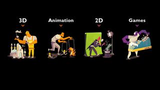 Avatars represent the different roles of the disciplines of 3D, 2D VFX, animation and games in the guide