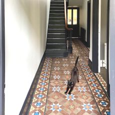 victorian hallway after with original tiles and black cat