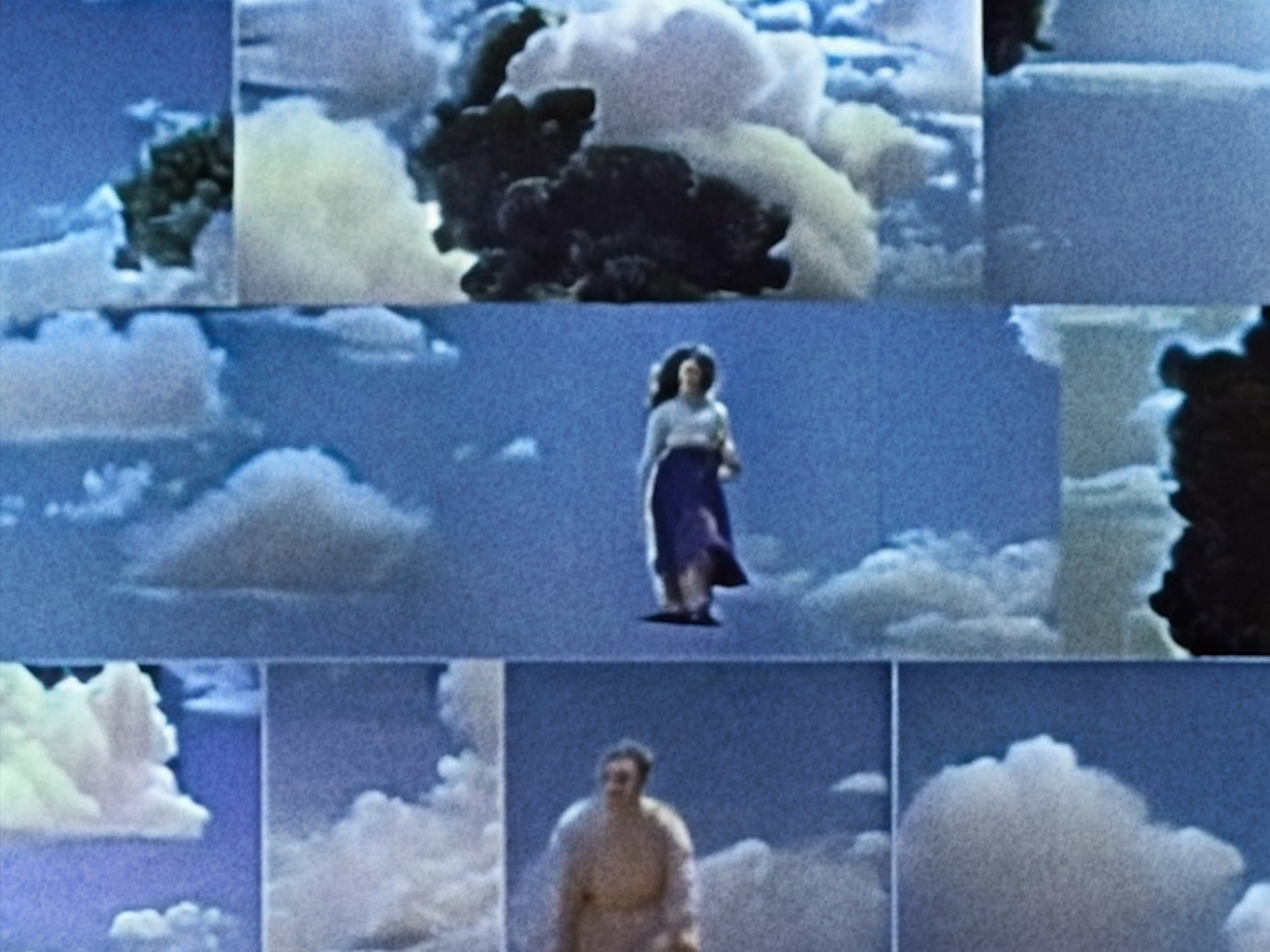 film still of clouds and people from New Contemporaries&amp;rsquo; exhibition of emerging artists