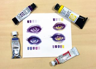 Four different colour palettes and corresponding paintings of eyes