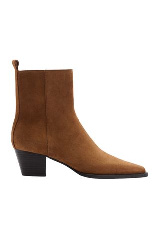 Mango, Heeled Suede Ankle Boot in Medium Brown