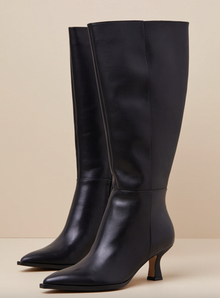 Lulus Auggie Wide Calf Black Leather Pointed-Toe Knee-High Boots