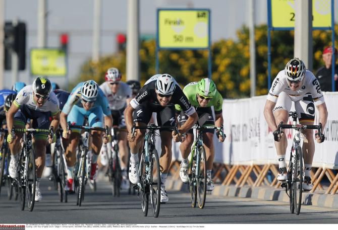 Andr&eacute; Greipel and Tom Boonen go head to head