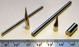 These are glassy palladium rods, with diameters ranging from 3 to 6 mm.