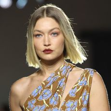 Gigi Hadid walks the runway at the Versace fashion show during the Milan Womenswear Spring/Summer 2025 on September 20, 2024 in Milan, Italy.