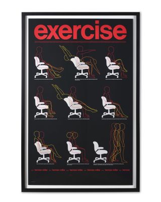 A 1979 poster by Linda Powell. An illustration depicting different sitting positions in a work chair.