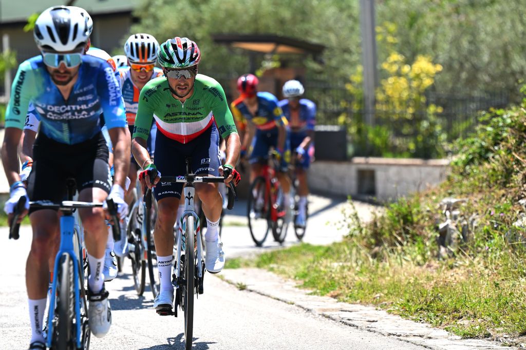 BOCCA DELLA SELVA ITALY MAY 14 Simone Velasco of Italy and Astana Qazaqstan Team competes in the breakaway during the 107th Giro dItalia 2024 Stage 10 a 142km stage from Pompei to Cusano Mutri Bocca della Selva 1389m UCIWT on May 14 2024 in Bocca della Selva Italy Photo by Tim de WaeleGetty Images