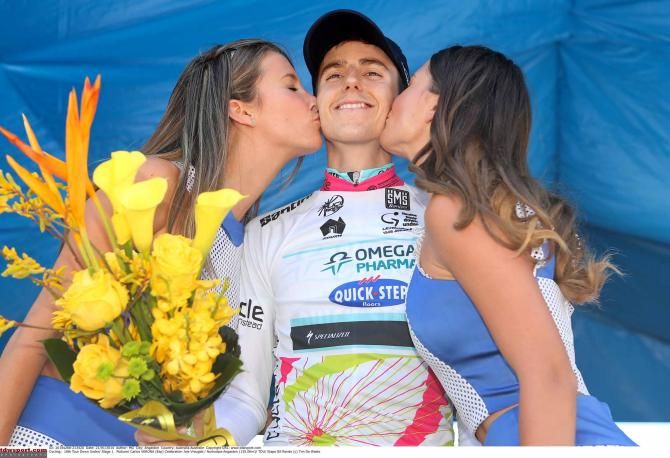 Carlos Verona (Omega Pharma-QuickStep) in the white jersey of best young rider.