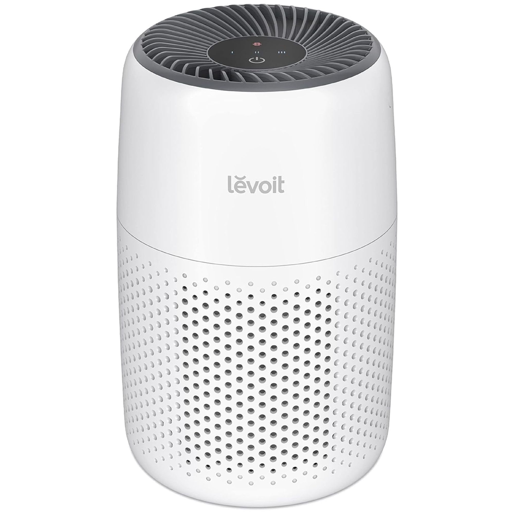 A white cylindrical levoit air purifier