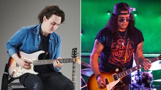 Chris Buck and Rock and Roll Hall of Fame inductee Slash of Guns N' Roses performs onstage during the Tribute to Barry Goldberg benefit concert at The Mint on April 02, 2025 in Los Angeles, California