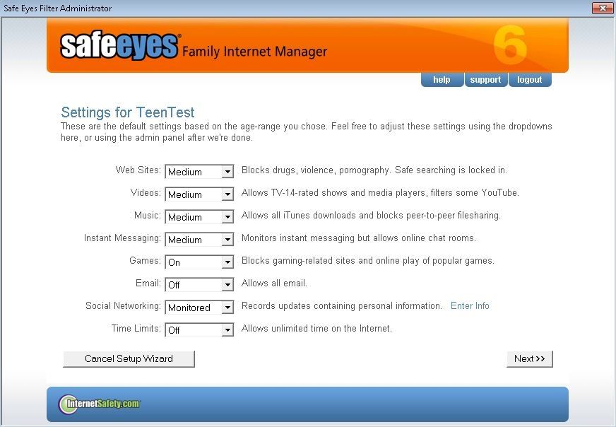 McAfee Safe Eyes image: This parental monitoring software provides convenient categories to apply as appropriate.