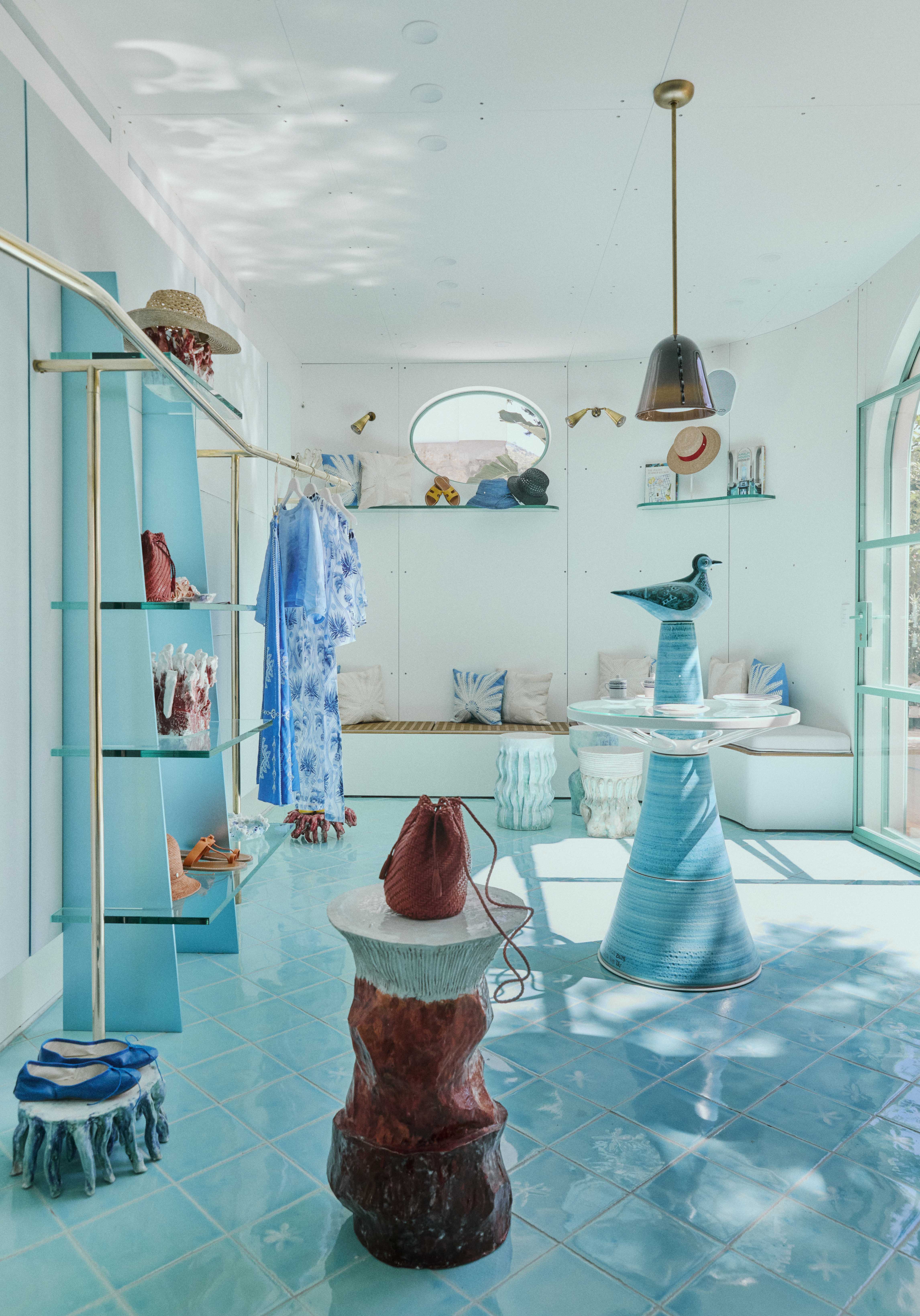 Blue and white beach club