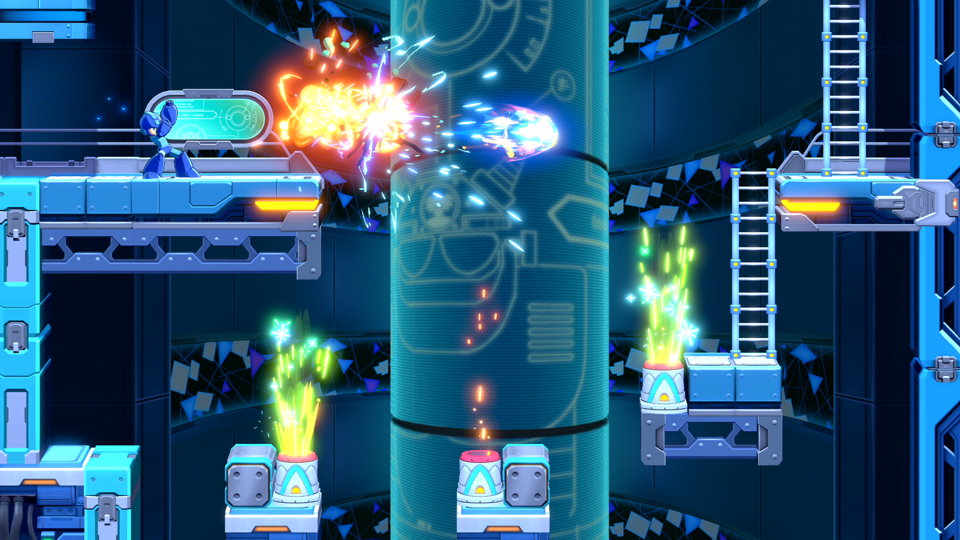 Screens from a retro modern Mega Man game