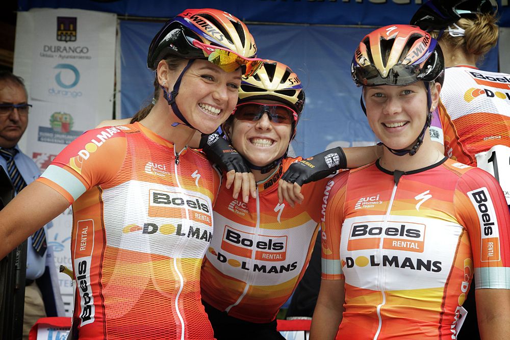 Chantal Blaak and her Boels Dolmans Cycling Team teammates Evelyn Stevens and Demi De Jong