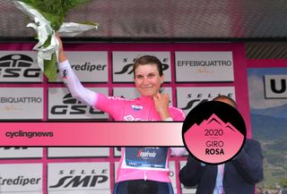 Elisa Longo Borghini of Italy and Team Trek - Segafredo Pink Leader Jersey / Celebration / Flowers / during the 31st Giro d'Italia Internazionale Femminile 2020, Stage 1 a 16,8km Team Time Trial from Grosseto to Grosseto / TTT / @GiroRosaIccrea / #GiroRosa / on September 11, 2020 in Grosseto, Italy. (Photo by Luc Claessen/Getty Images)