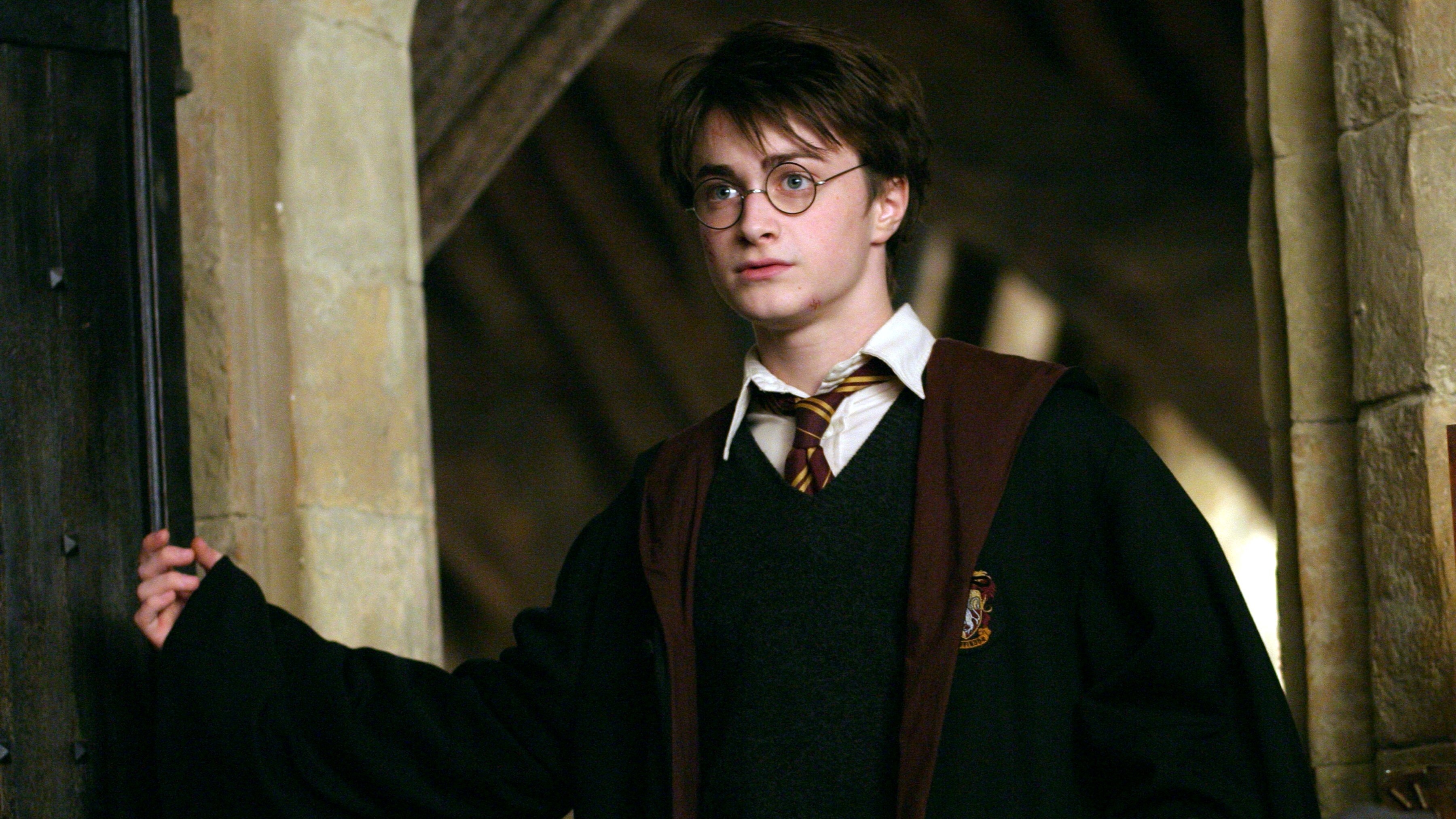 Daniel Radcliffe as Harry Potter in a Gryffindor uniform