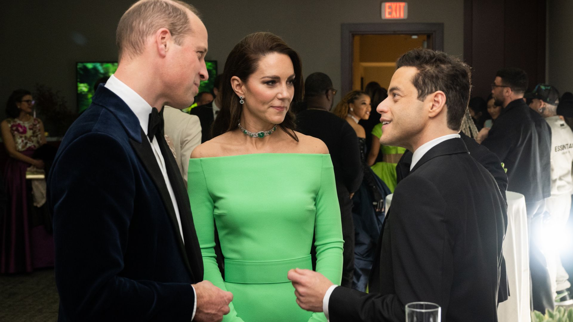 Prince William, Kate Middleton and Rami Malek