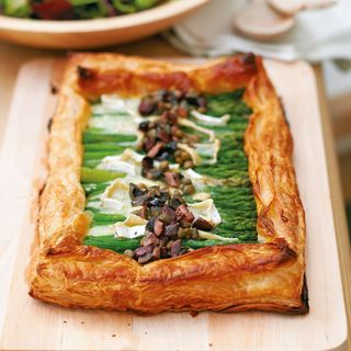 Asparagus Tart with Brie and Black Olive Dressing