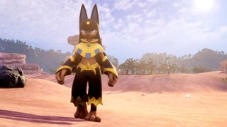 Anubis strolls through the Palworld desert.