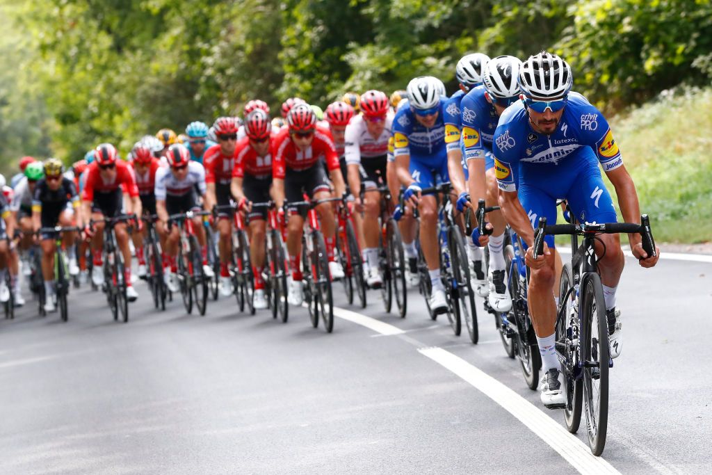 Julian Alaphilippe leads the peloton