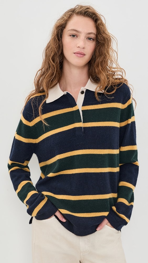 Cashmere Rugby Polo Pullover - Deep Navy Rugby