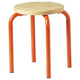 A small stool with red legs 