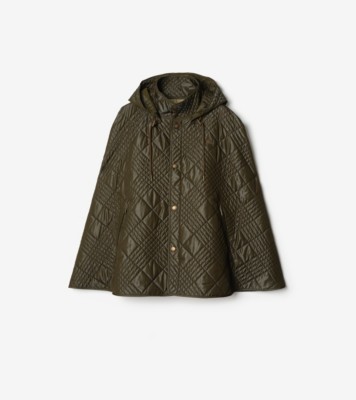 Micro Check-Stitch Nylon Blend Cape in Marsh Green | Burberry&amp;reg; Official