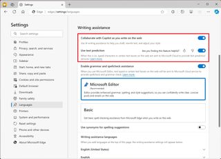 Microsoft Edge write assistance features