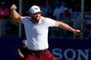 Grayson Murray celebrates holing the winning putt at the Sony Open