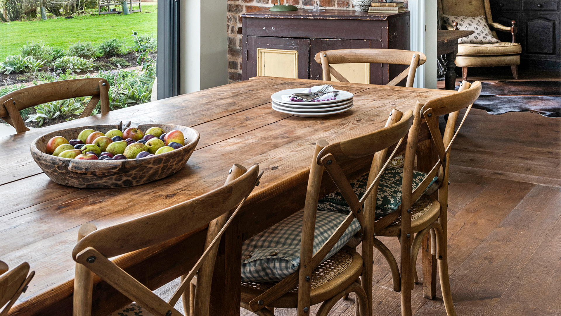 Dark wooden farmhouse table