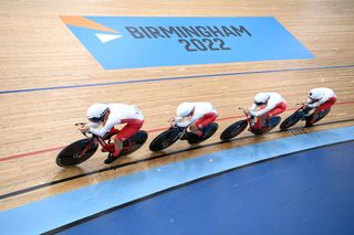 The English women's 4000m metre team pursuit team on the way to bronze at the Commonwealth Games 2022