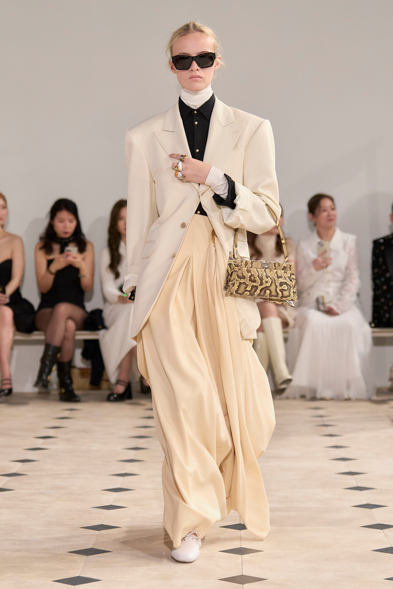 Celine Spring 2026 model on the runway wearing the derby shoe trend