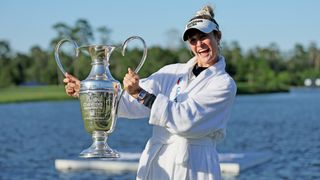 Nelly Korda with the Chevron Championship trophy