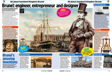 Magazine spread with images and text about Brunel