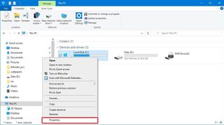 File Explorer hard drive properties option