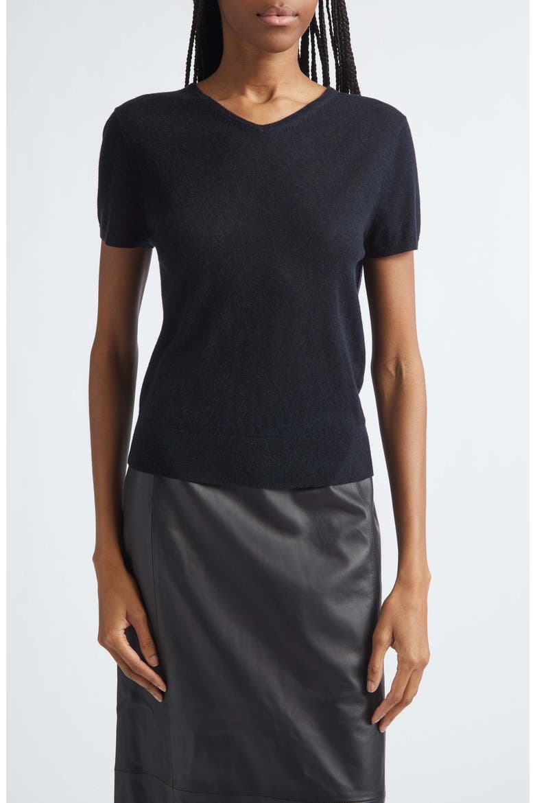 High V-Neck Short Sleeve Wool Sweater