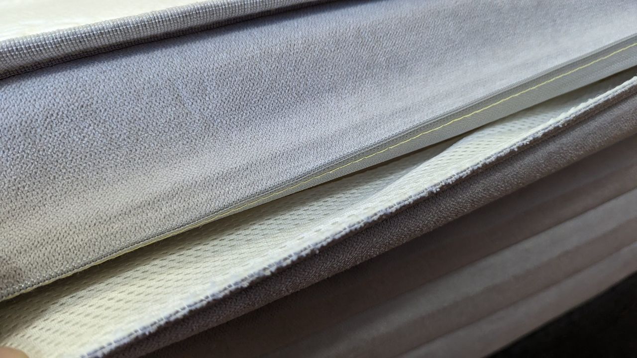 Ecosa Pure mattress side fabric cover unzipped
