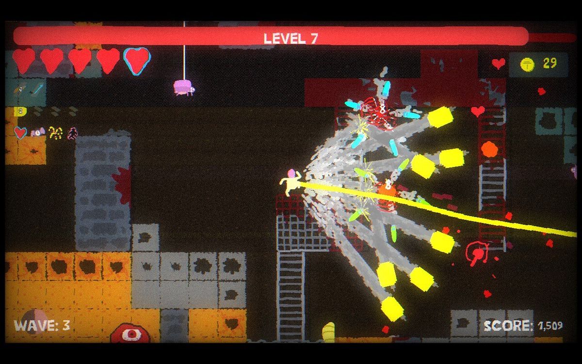 A character issues a laser beam and oversize bullets in Blood Dungeon
