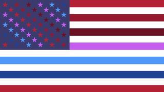 An alternate US flag with blue and purple colours replacing the traditional red stripes