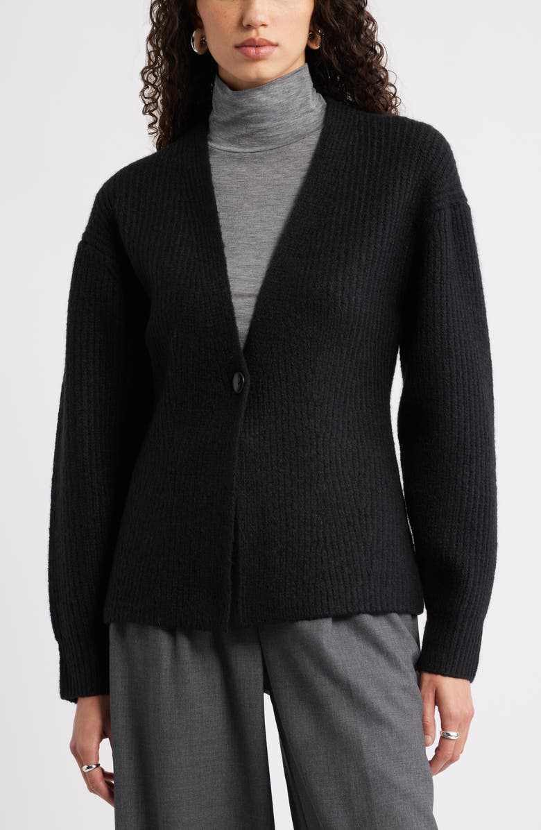 One-Button V-Neck Rib Cardigan