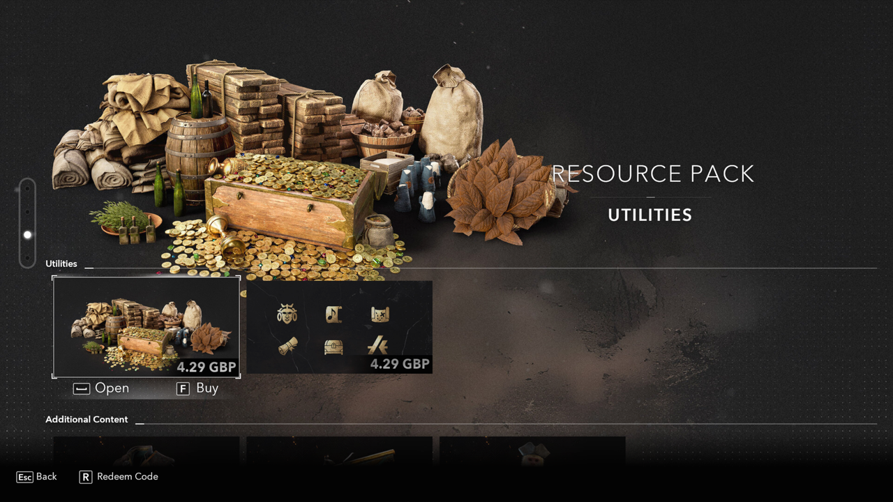 A screenshot of the premium store in Assassin's Creed Black Flag Resynced, showing the Resource Pack in the utilities section.