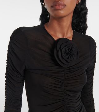 Floral-Appliqué Ruched Top