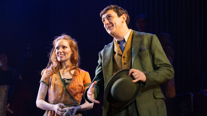 Clare Foster (Elowen Keene) and John Dagleish (Benjamin Button) in Benjamin Button at the Ambassador&#039;s Theater, London