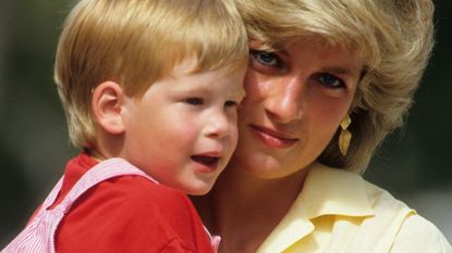 Diana, Princess of Wales with Prince Harry on holiday in Majorca, Spain