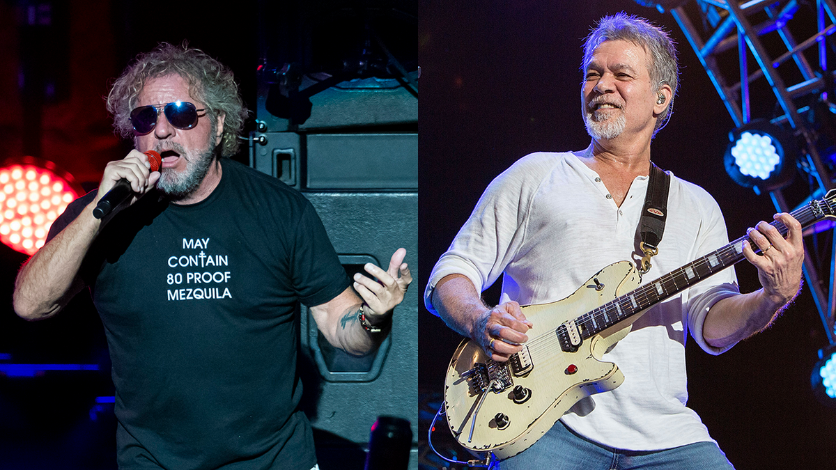 Sammy Hagar next to Eddie Van Halen performing on stage