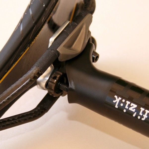 Angle adjustment is by a simple thumbwheel. The post can be turned round for a forward position for time trials and triathlons.