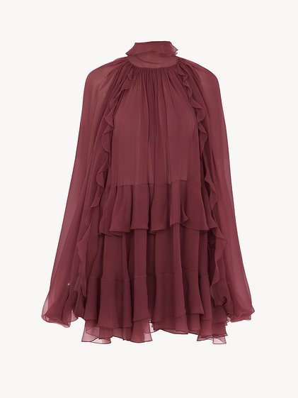 Mini Cape Dress in Silk Mousseline
